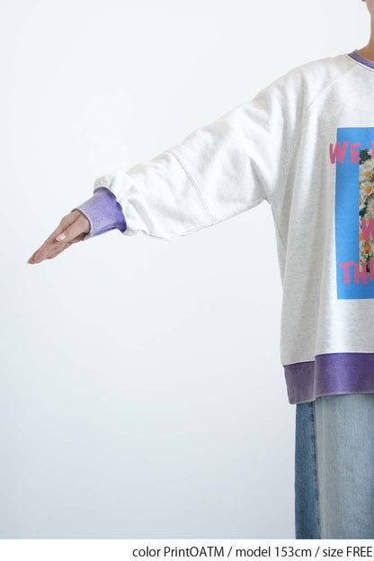 Floral Print Color Block Fleece Pullover