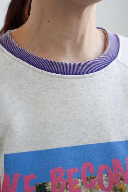 Floral Print Color Block Fleece Pullover
