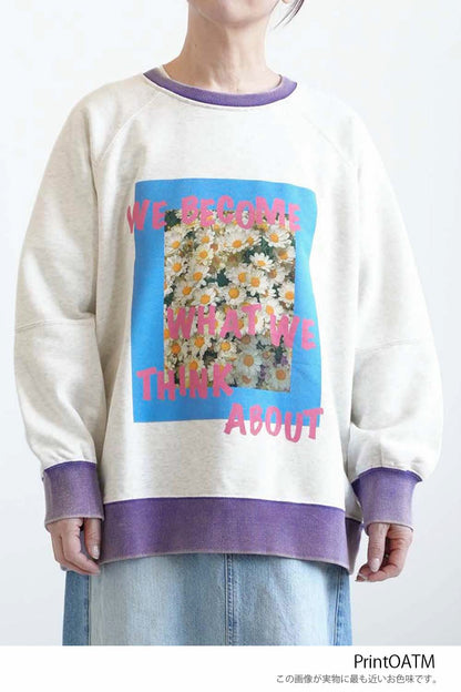 Floral Print Color Block Fleece Pullover