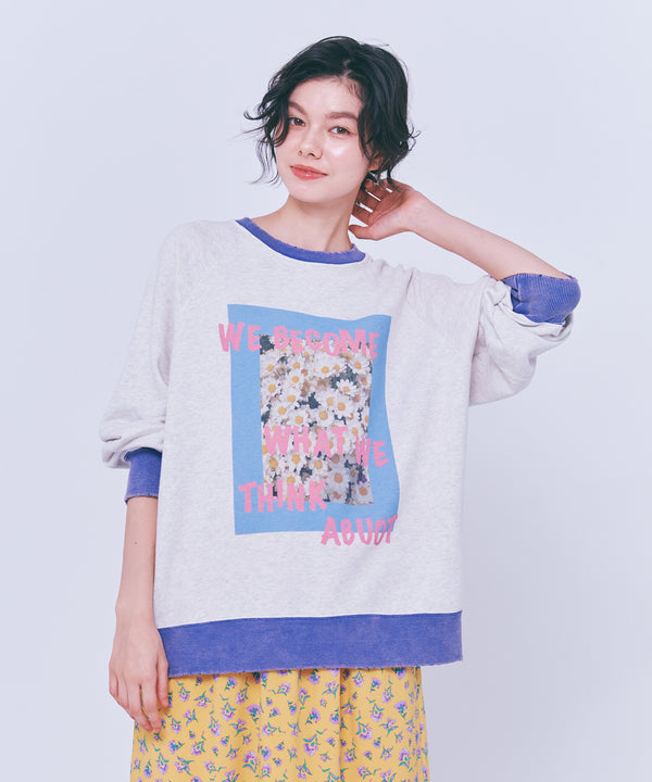 Floral Print Color Block Fleece Pullover