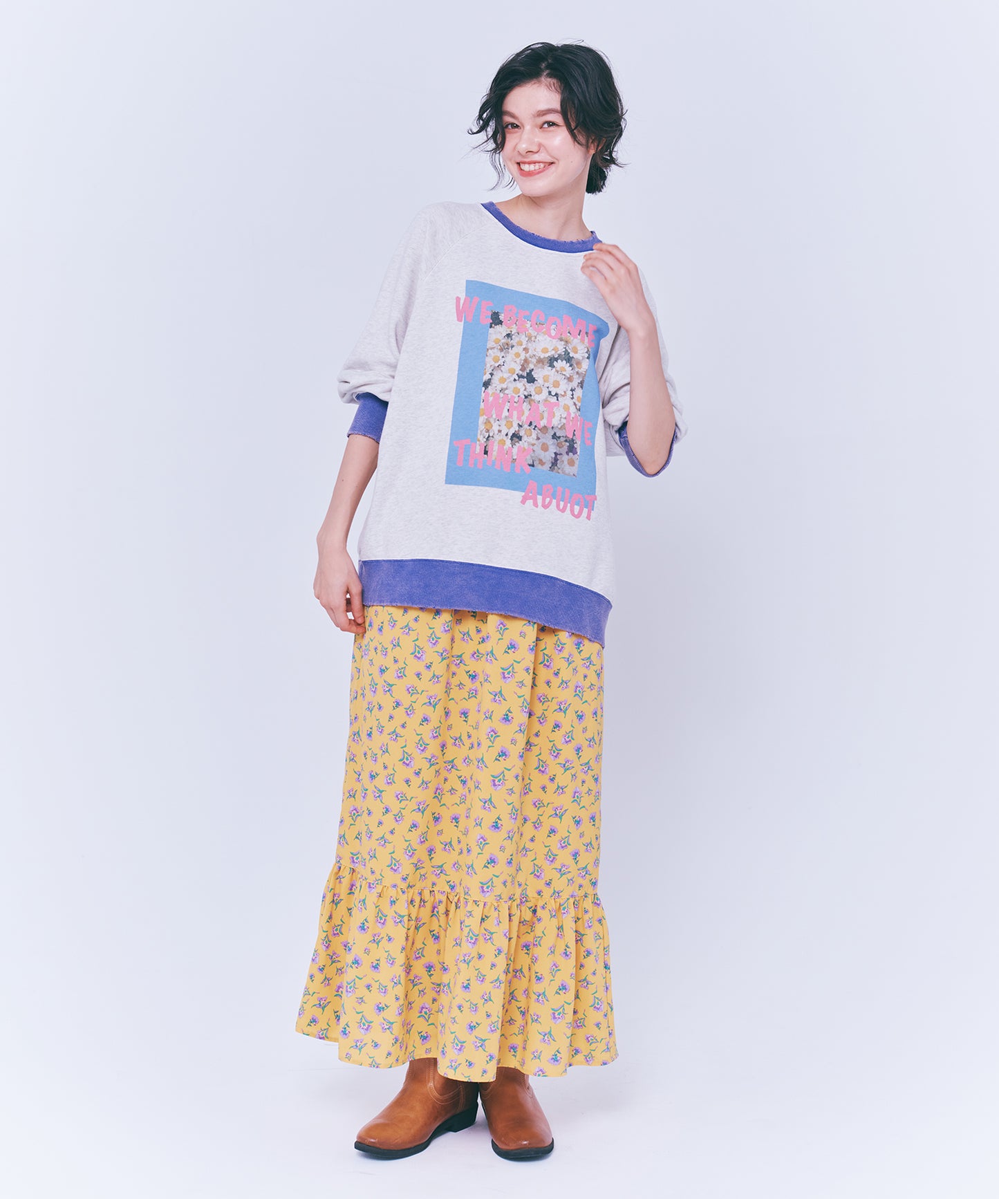 Floral Print Color Block Fleece Pullover