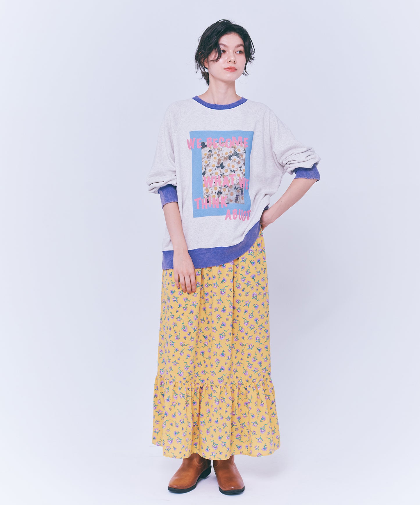 Floral Print Color Block Fleece Pullover