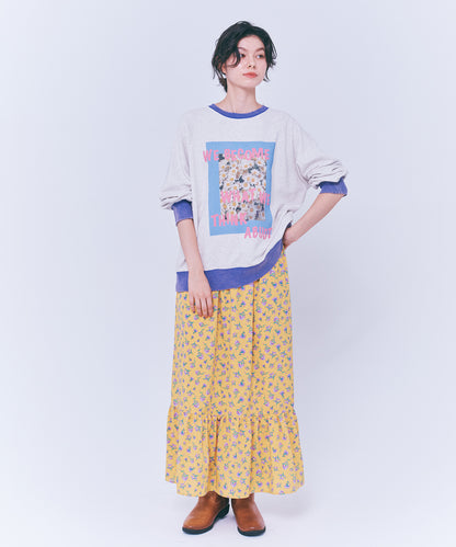 Floral Print Color Block Fleece Pullover