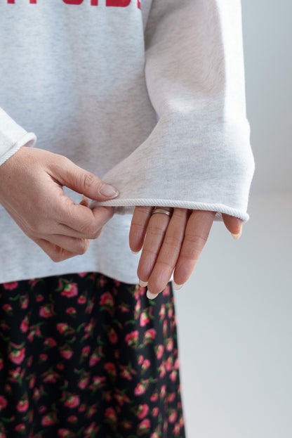 Fleece Wide Sleeve Printed Pullover