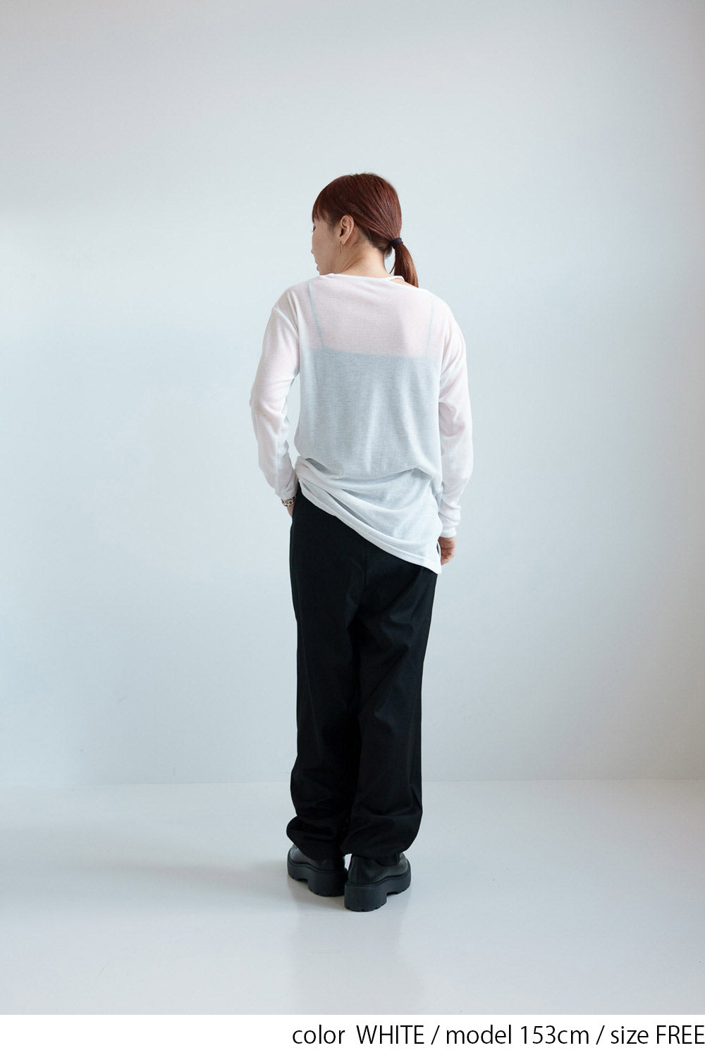 Sheer Ribbed Asymmetric Neck Long Sleeve Tee