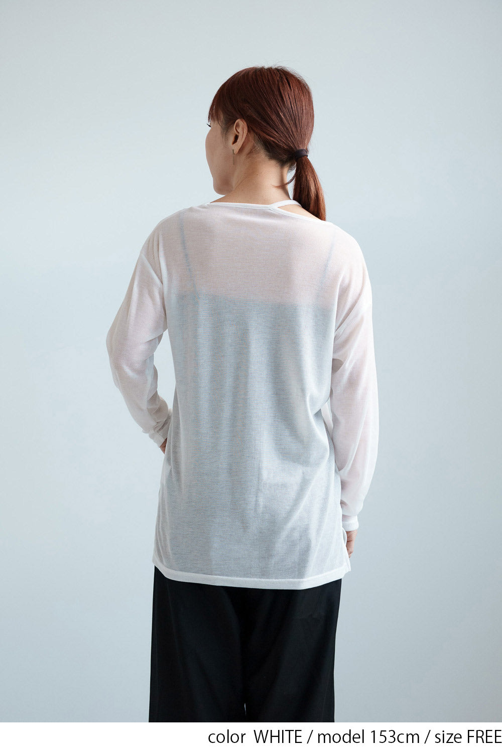 Sheer Ribbed Asymmetric Neck Long Sleeve Tee