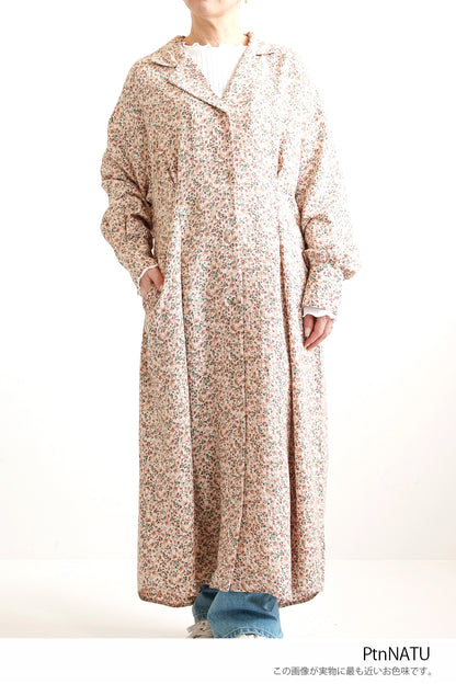 Floral Pattern Open Collar Dress