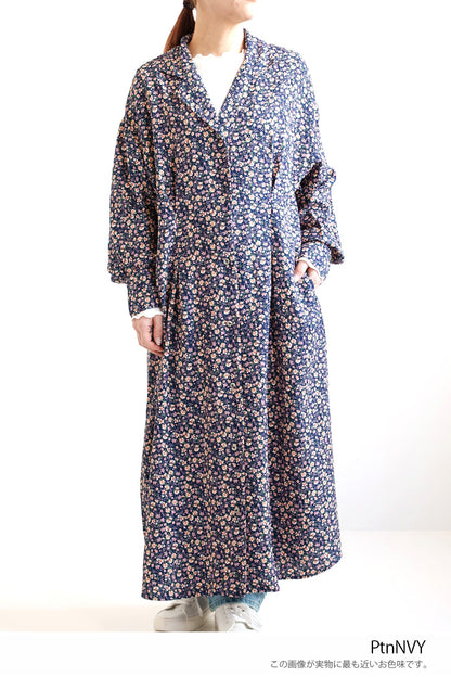 Floral Pattern Open Collar Dress