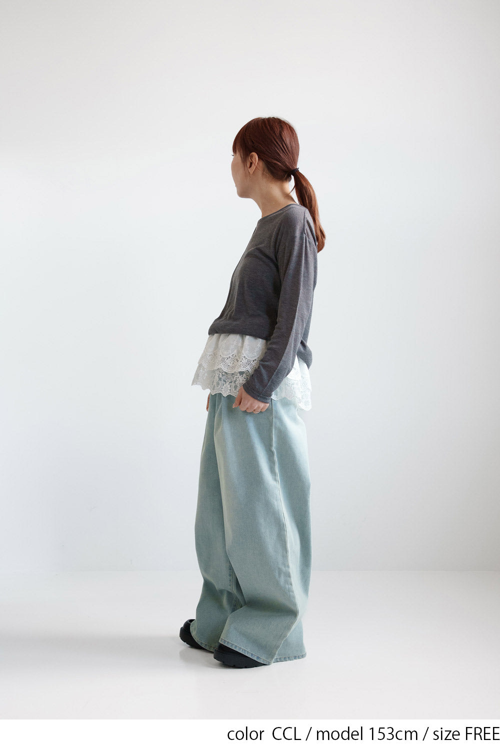 Sheer Ribbed Asymmetric Neck Long Sleeve Tee