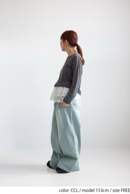Sheer Ribbed Asymmetric Neck Long Sleeve Tee