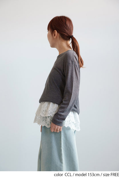 Sheer Ribbed Asymmetric Neck Long Sleeve Tee