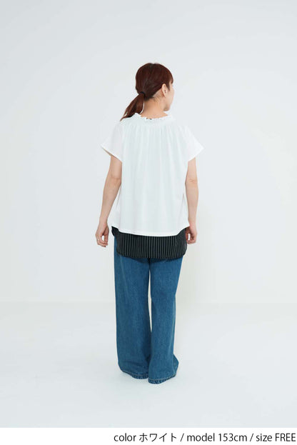 CRギャザーフレンチTシャツ
