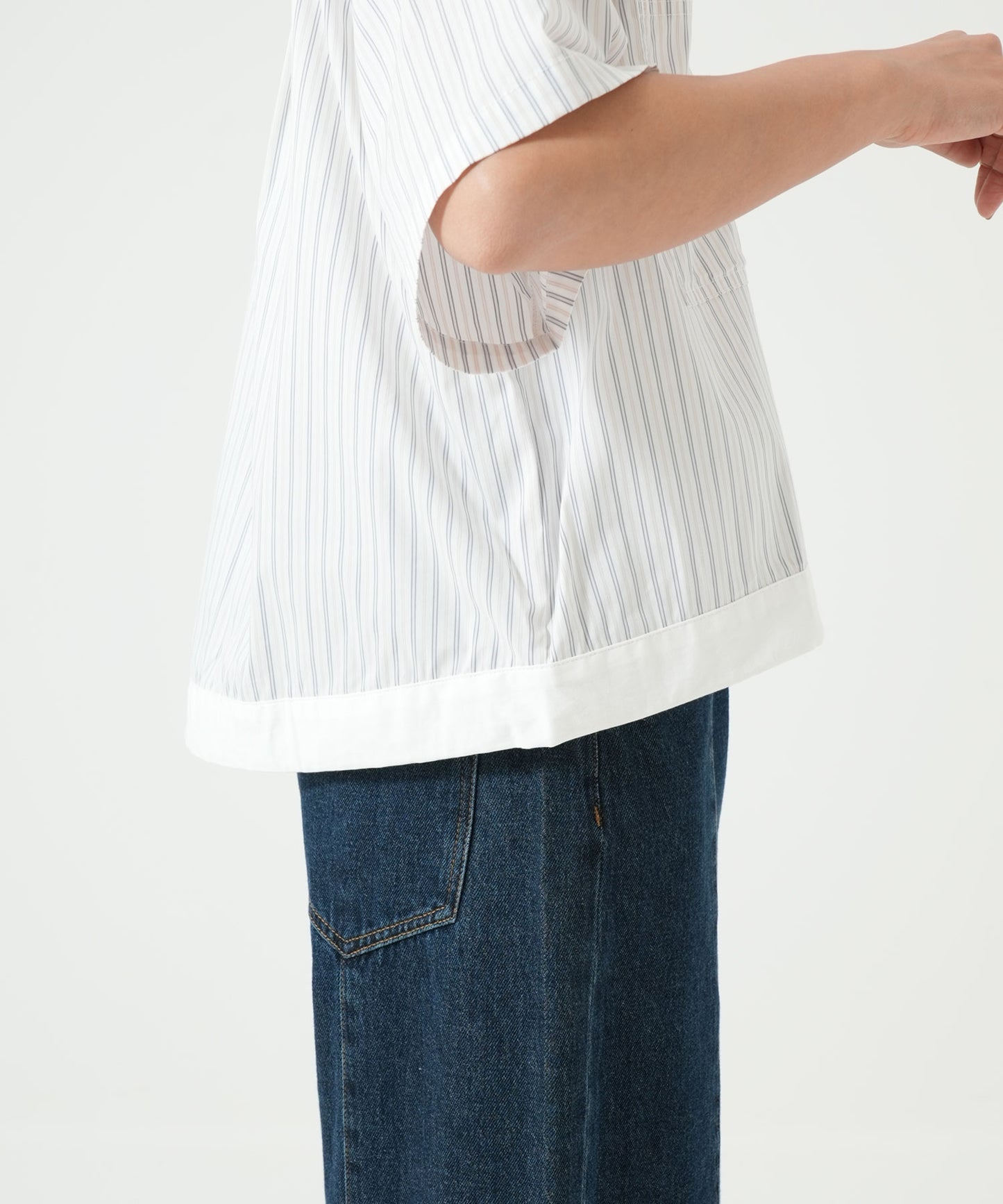 Multi Stripe Drawstring Cropped Shirt