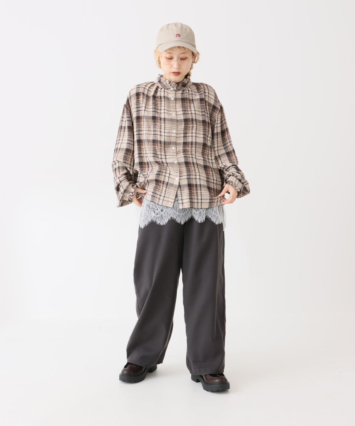 チェックベージュ / 154cm / FREE