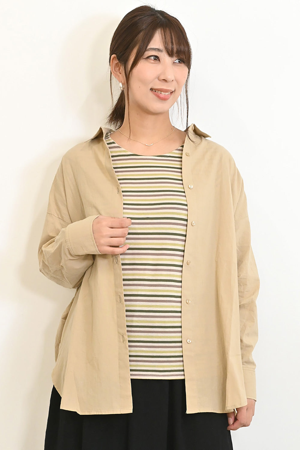 cottonウオッシュ袖タックBIGシャツ