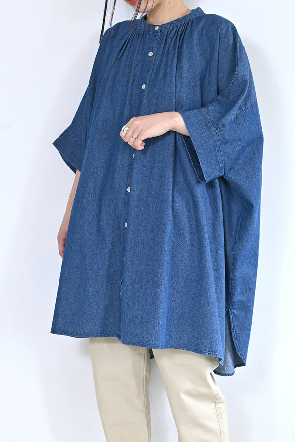 ≪SALE≫Loose Gathered Denim Long Tunic