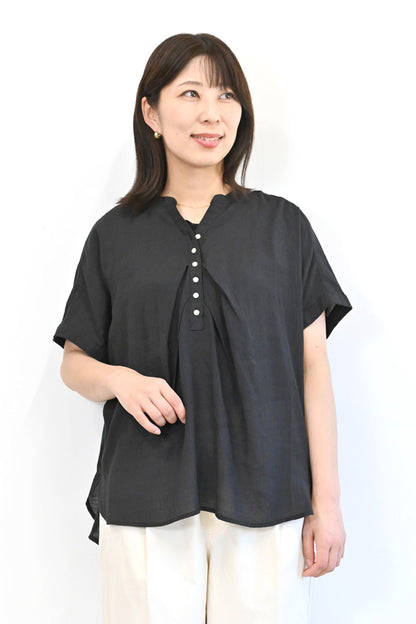 TRスラブタック多釦スキッパーブラウス