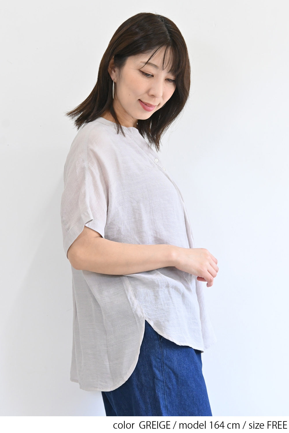 TRスラブタック多釦スキッパーブラウス