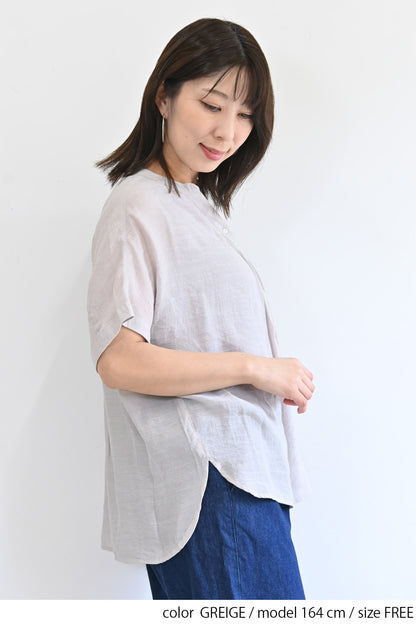 TRスラブタック多釦スキッパーブラウス