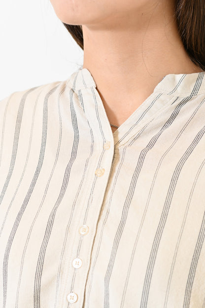 ≪SALE≫Linen Blend Multi-Button Skipper Blouse