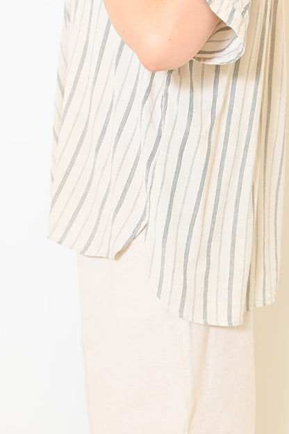 ≪SALE≫Linen Blend Multi-Button Skipper Blouse