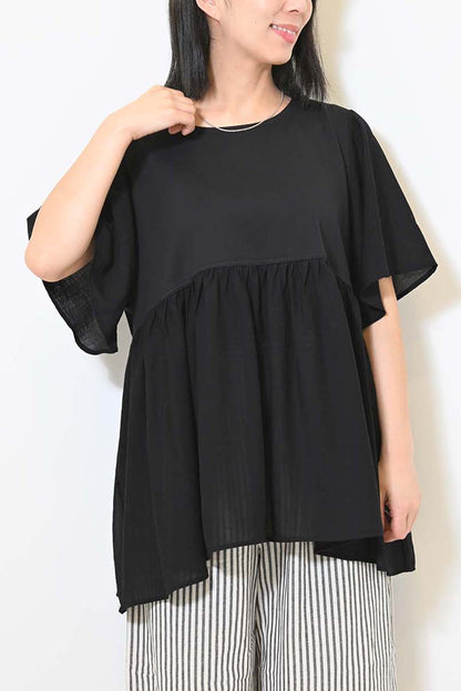 ≪OUTLET SALE≫Woven Fabric Docking Flare Sleeve Tunic