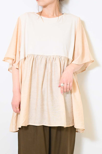 ≪OUTLET SALE≫Woven Fabric Docking Flare Sleeve Tunic
