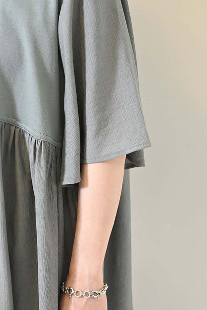 ≪OUTLET SALE≫Woven Fabric Docking Flare Sleeve Tunic
