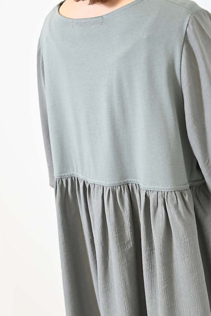 ≪OUTLET SALE≫Woven Fabric Docking Flare Sleeve Tunic