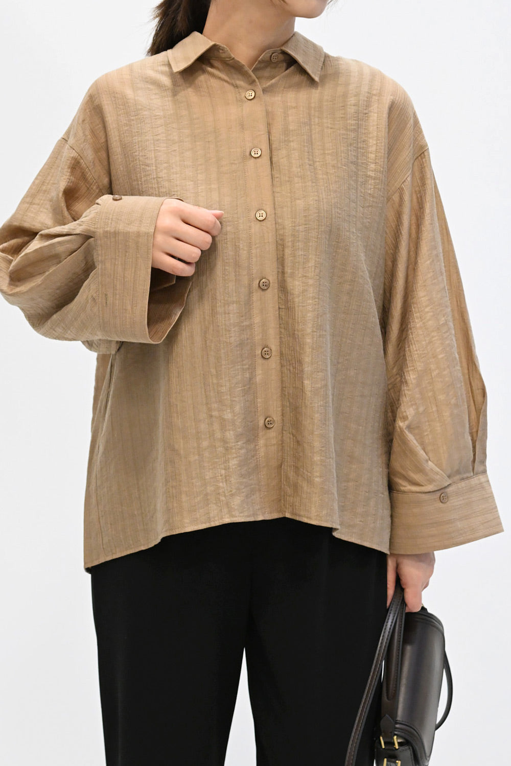 シアーストライプワイドスリーブシャツ