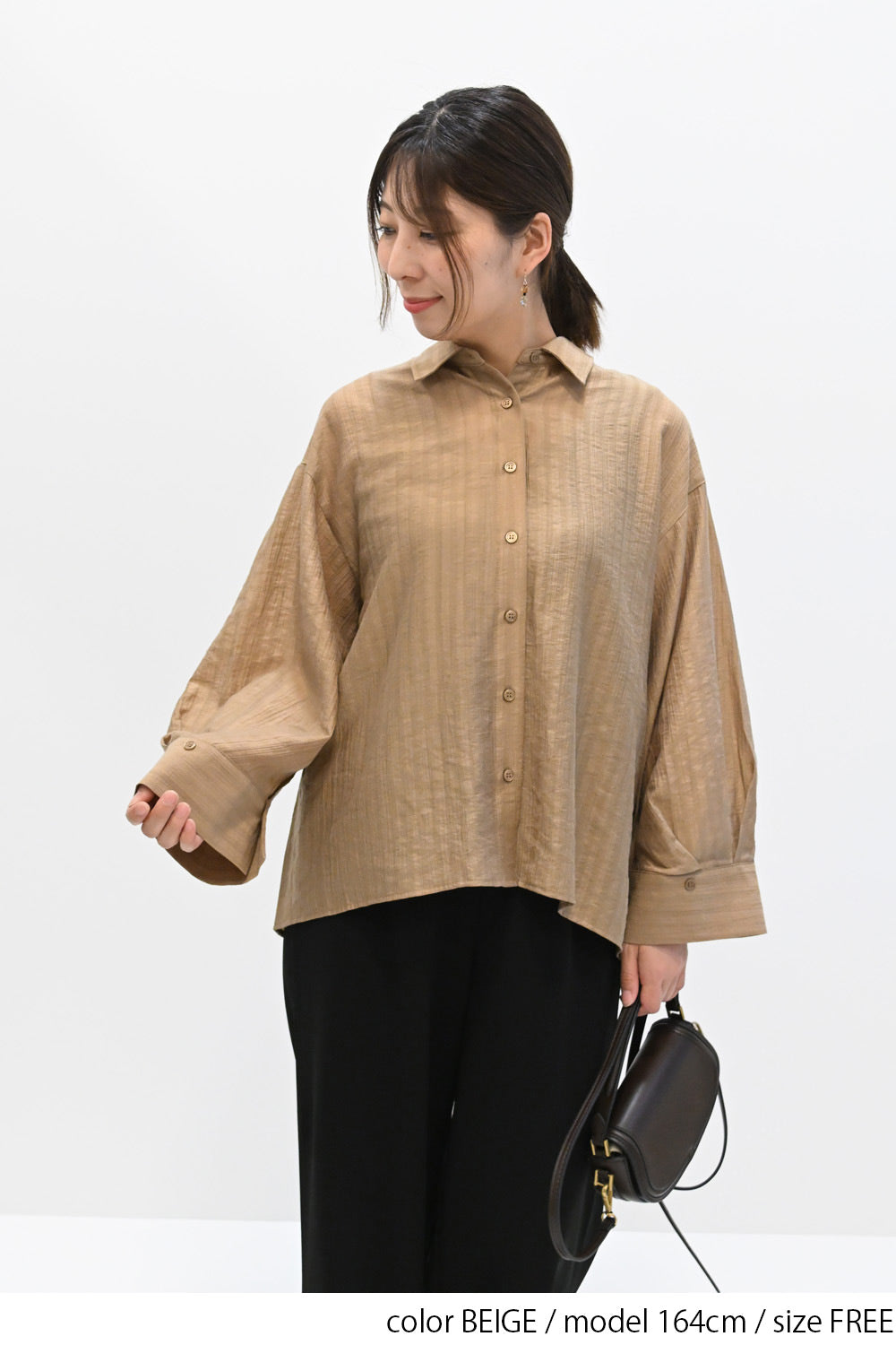 シアーストライプワイドスリーブシャツ