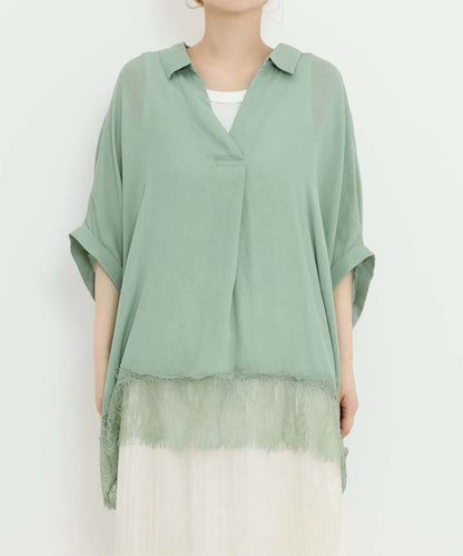 《7月3日入荷予定》裾レーススキッパーブラウス