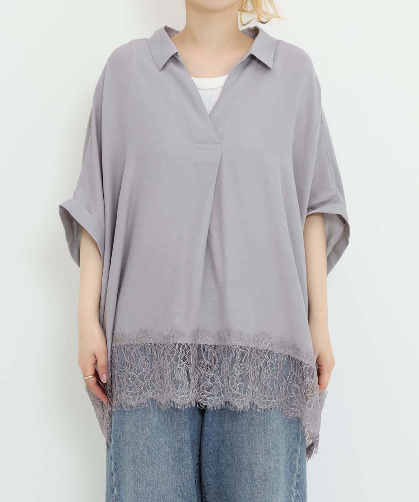 《7月3日入荷予定》裾レーススキッパーブラウス