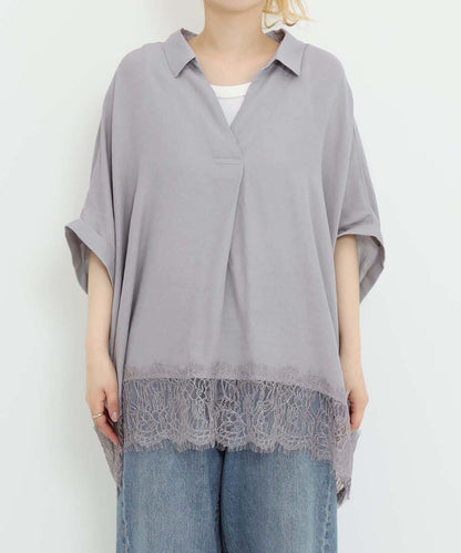 《7月3日入荷予定》裾レーススキッパーブラウス