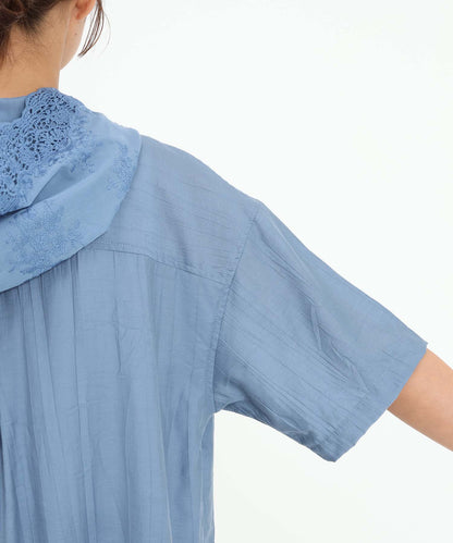 《近日発売》刺しゅうフーディー半袖チュニック