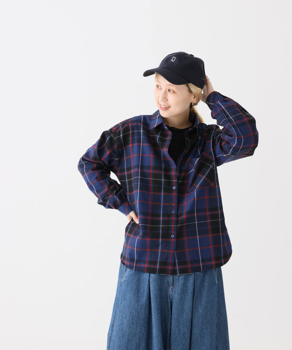 チェックネイビー / 154cm / L