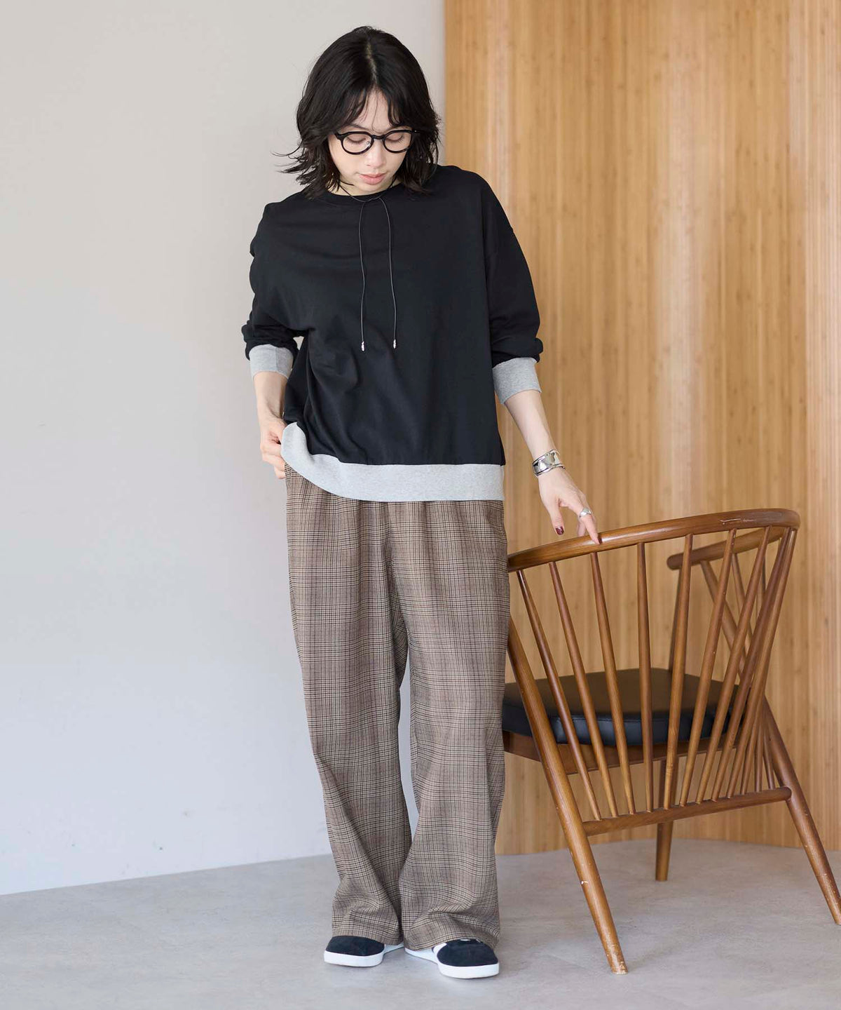 グレンチェックブラウン / 157cm / M