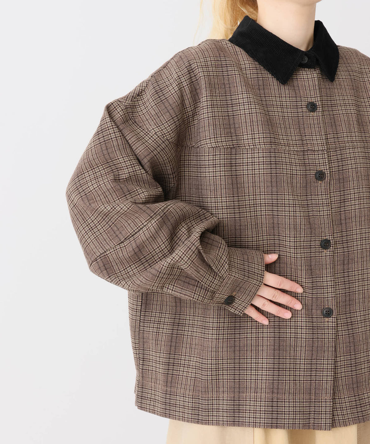 《近日発売》衿コーデュロイチェックシャツジャケット