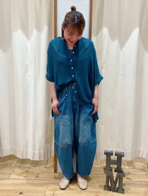 ≪SALE≫Rayon Crepe Gathered Dolman Tunic