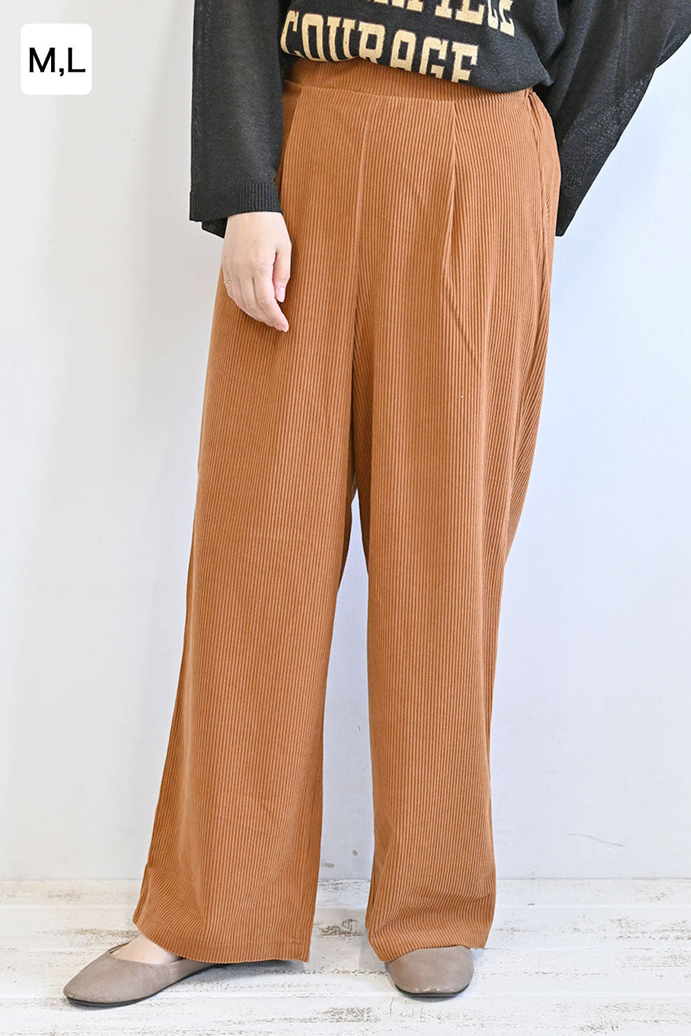 カットコーディロイタックワイドパンツ