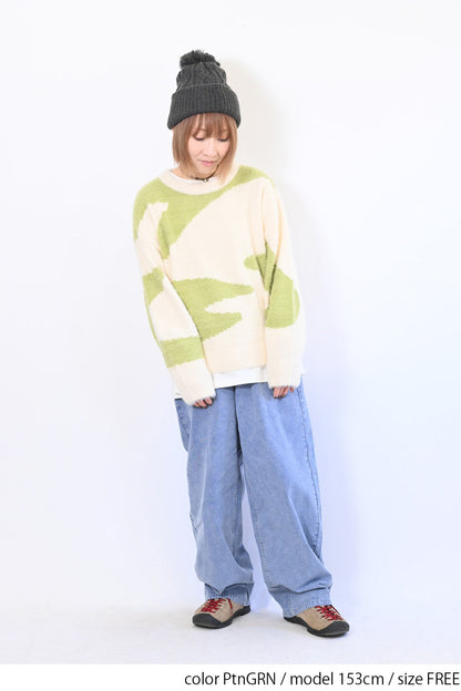 アート柄シャギーニットプルオーバー