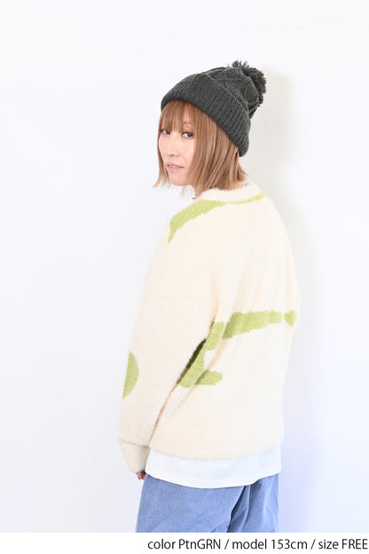 アート柄シャギーニットプルオーバー