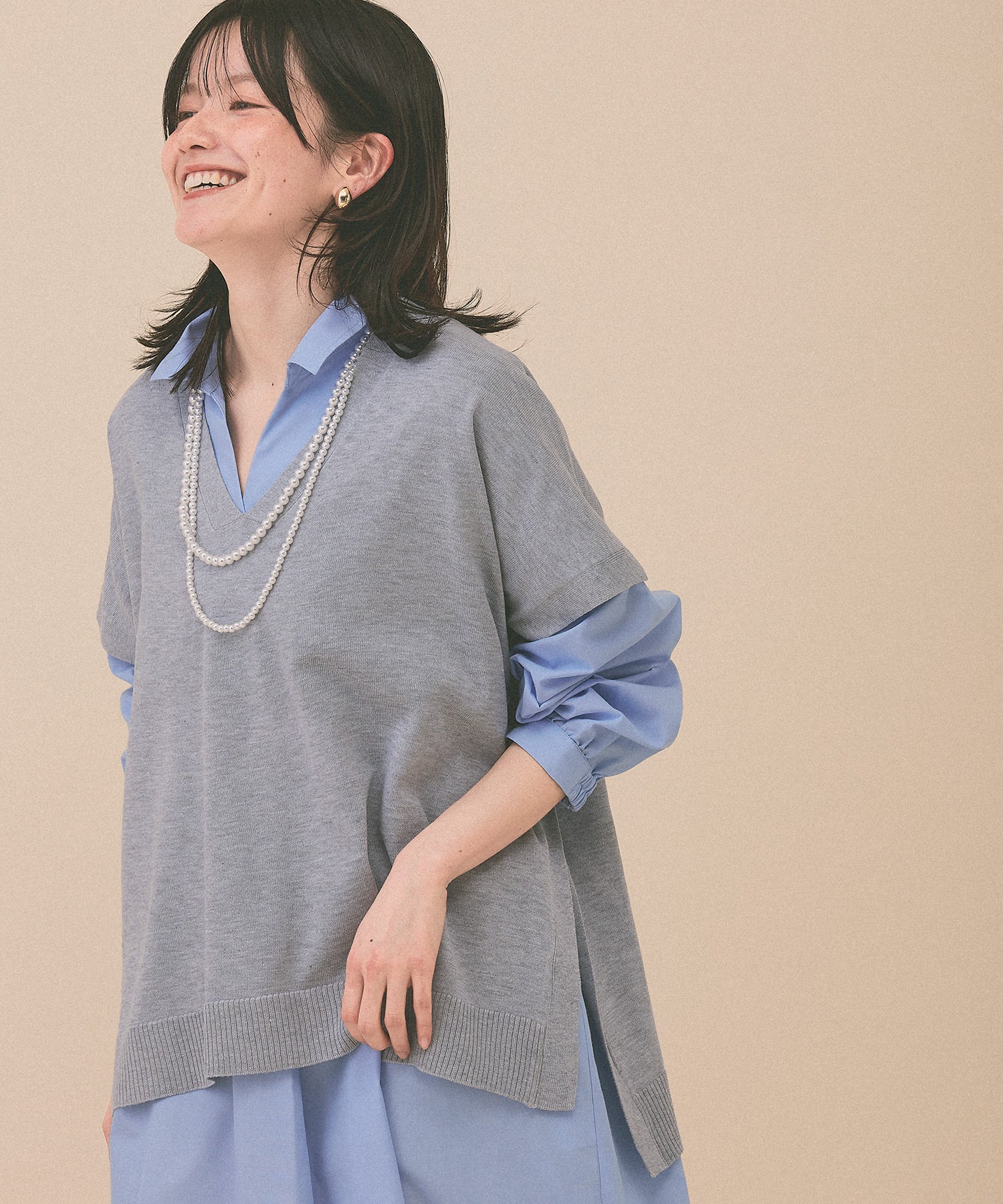[SALE] Knit V-Neck Poncho Tunic