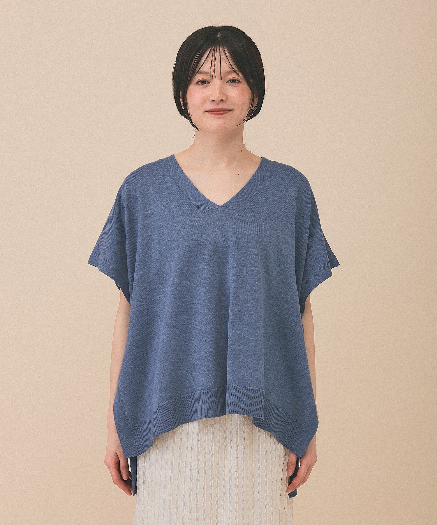 [SALE] Knit V-Neck Poncho Tunic