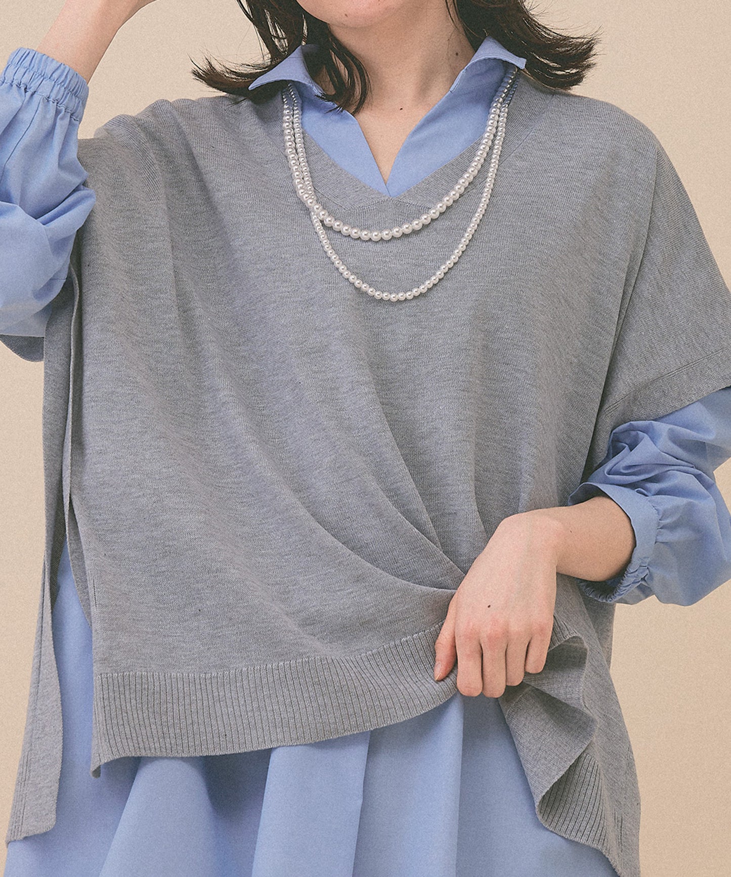 [SALE] Knit V-Neck Poncho Tunic