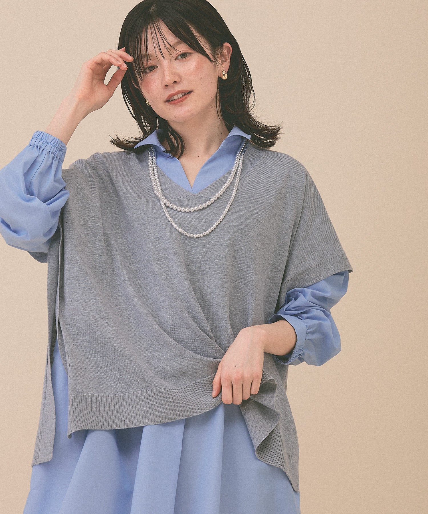 [SALE] Knit V-Neck Poncho Tunic