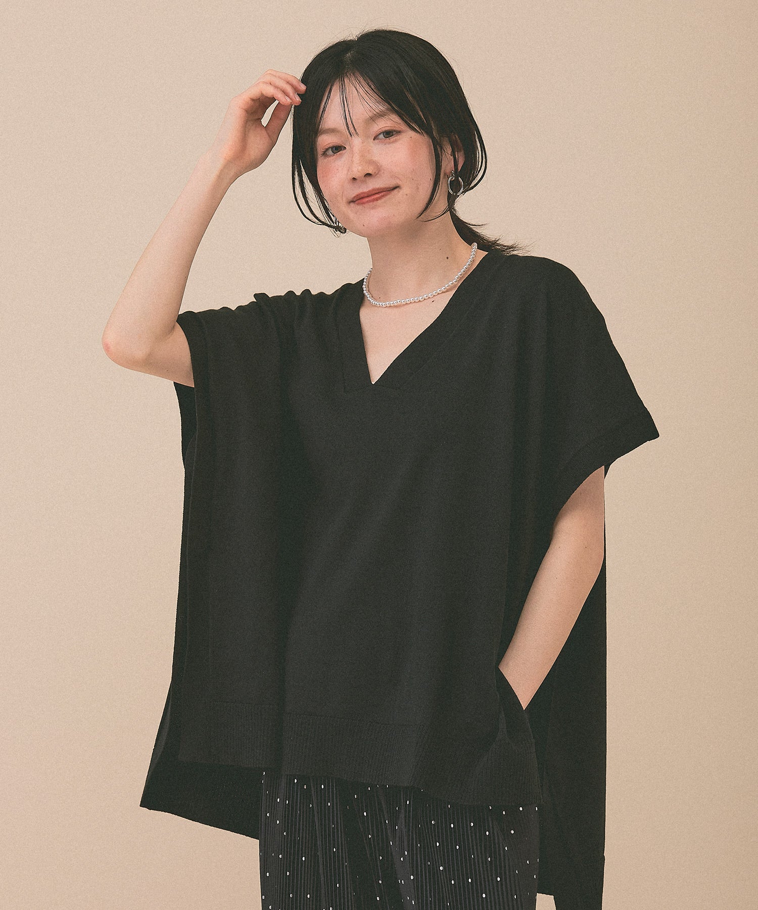 [SALE] Knit V-Neck Poncho Tunic