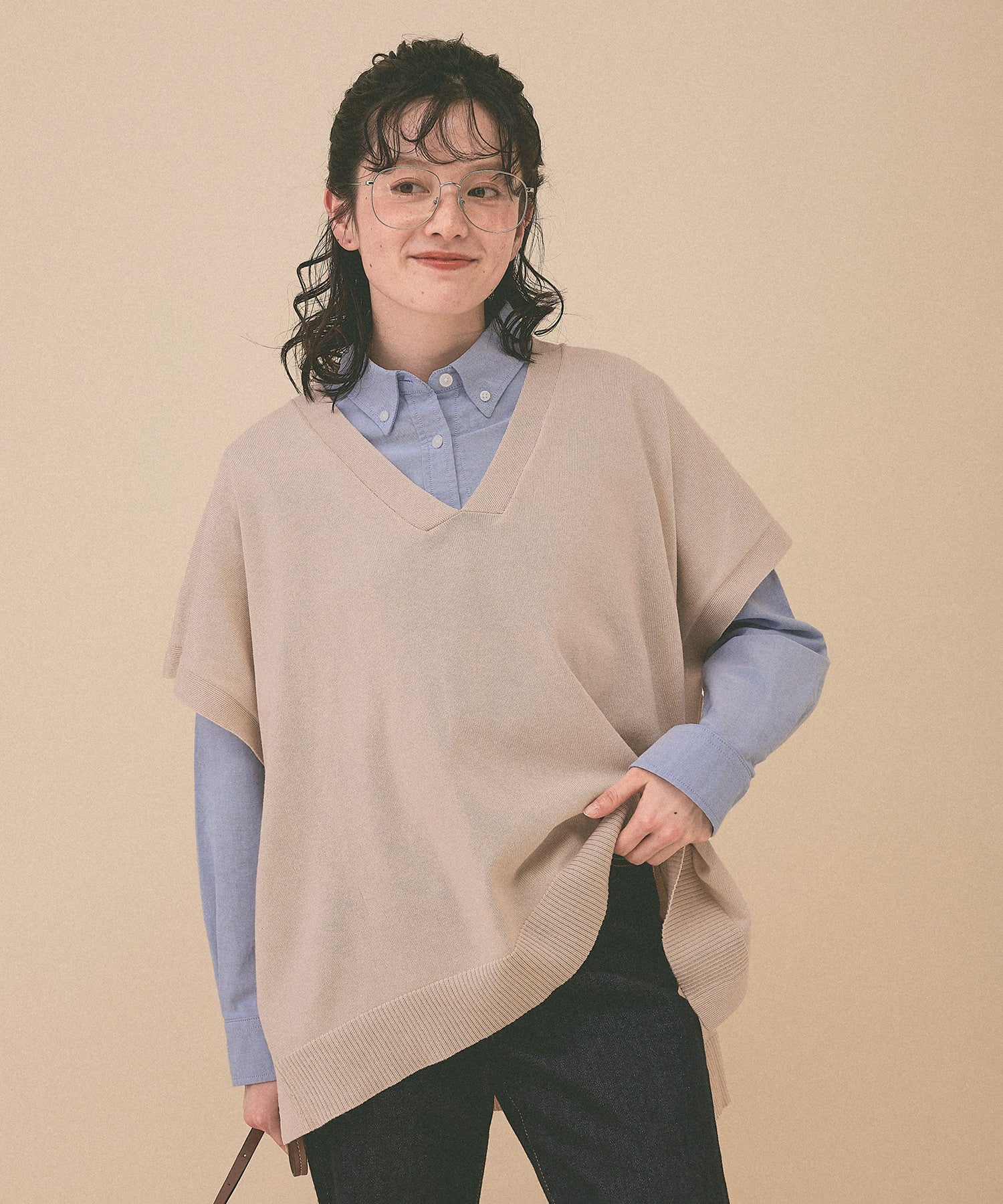 [SALE] Knit V-Neck Poncho Tunic