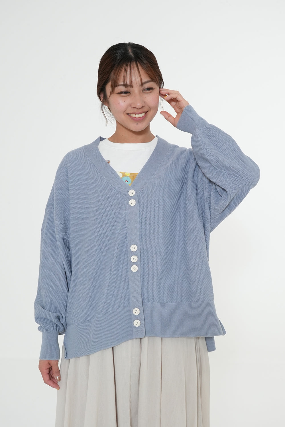 Pique Knit V-Neck Cardigan