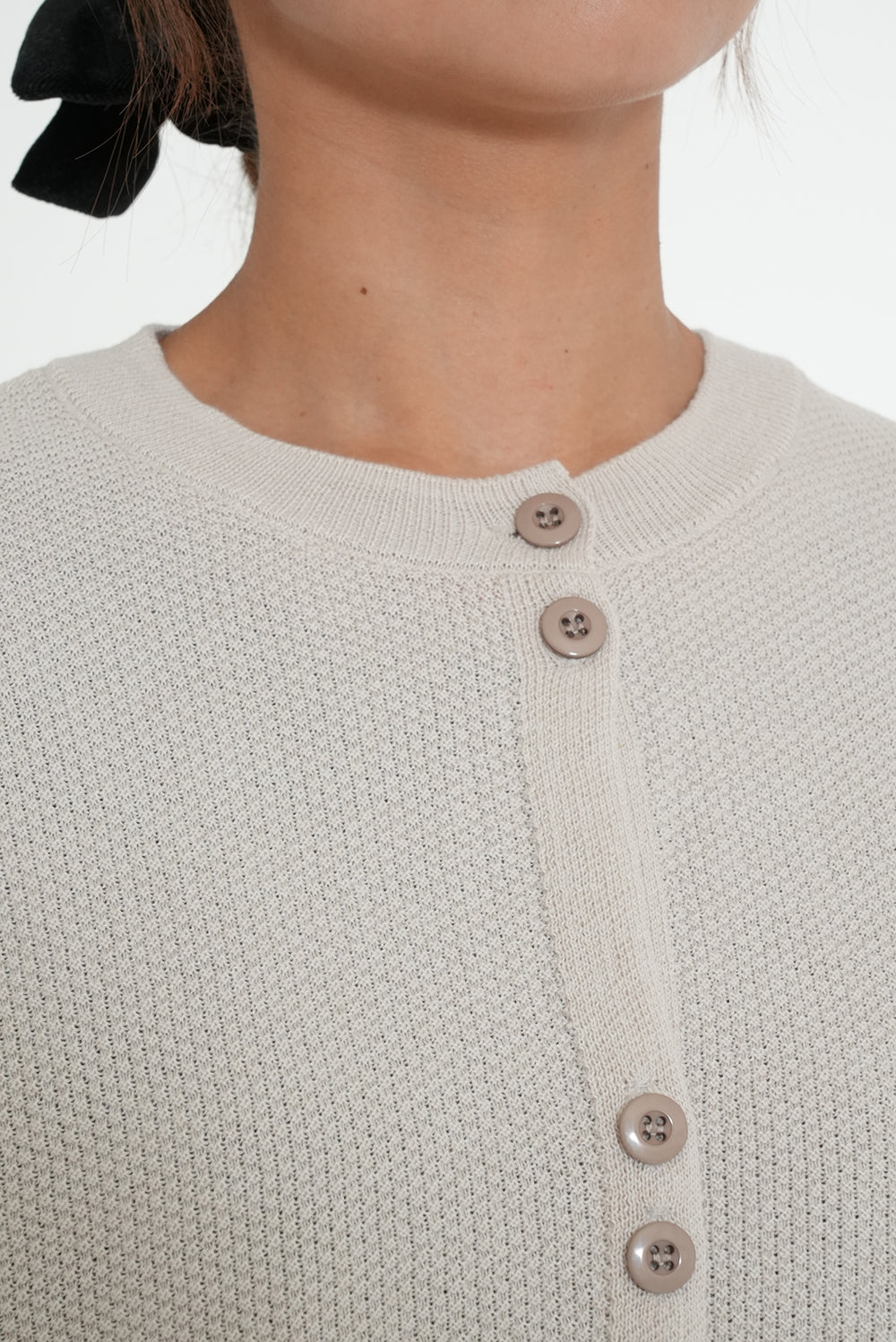 Pique Knit Crew Neck Cardigan